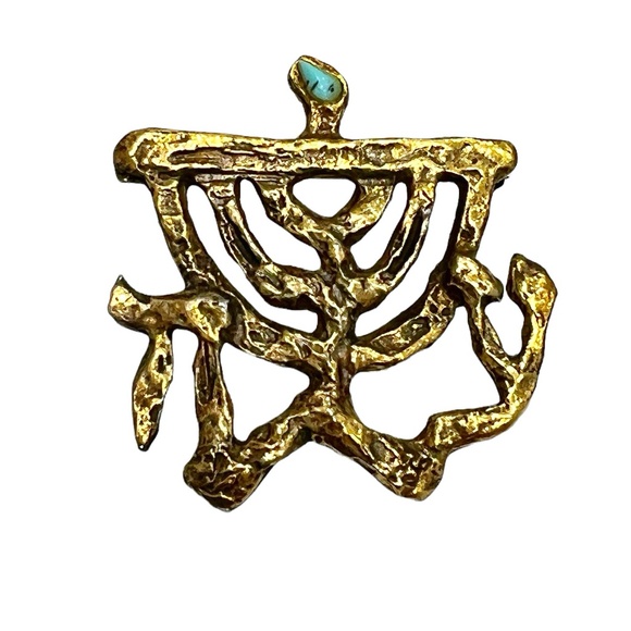 JACQUES LIPCHITZ CUBIST MODERNIST MENORAH JUDAICA BROOCH circa 1970 - Picture 8 of 11